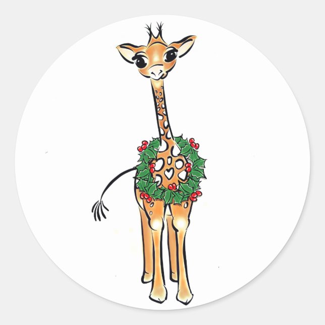 Holiday Giraffe Classic Round Sticker (Front)