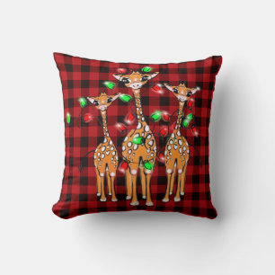 Holiday Giraffe’s, twinkle lights, plaid Throw Pillow