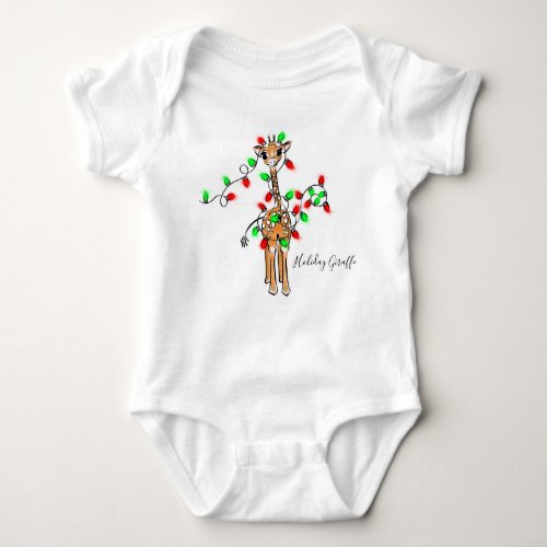 Holiday Giraffe_ twinkle red and green lights Baby Bodysuit