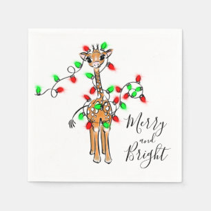 Holiday Giraffe- twinkle red and green lights Paper Napkins