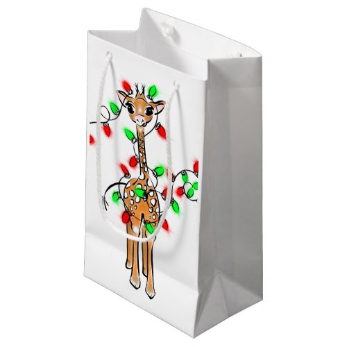 Holiday Giraffe_ twinkle red and green lights Small Gift Bag