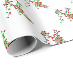 Holiday Giraffe- twinkle red and green lights Wrapping Paper