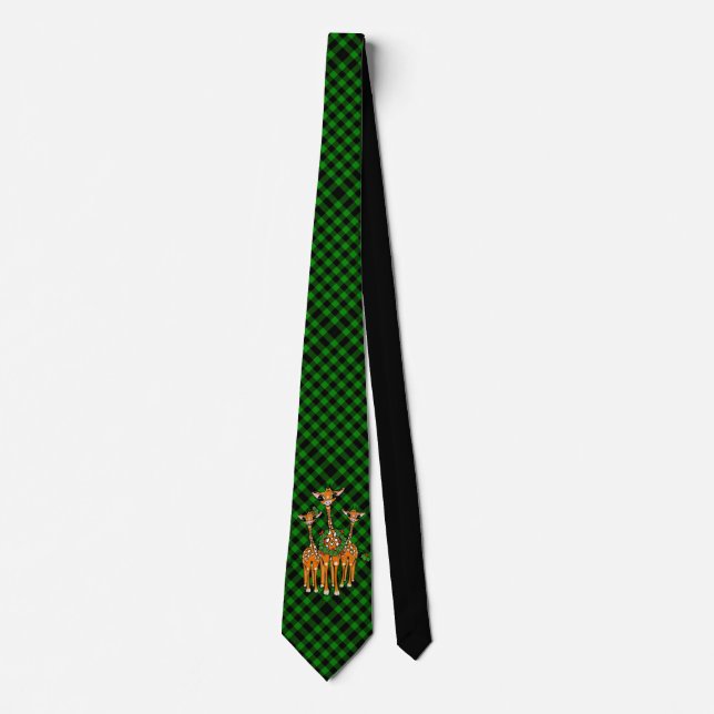 Holiday Giraffe's, holly garland, green plaid  Neck Tie (Front)