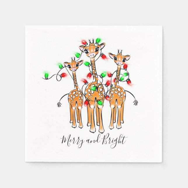Holiday Giraffes, twinkle lights, holiday design Napkins (Front)