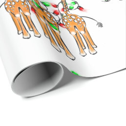 Holiday Giraffes, twinkle red and green lights Wrapping Paper