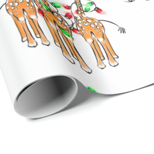 Holiday Giraffes twinkle red and green lights Wrapping Paper