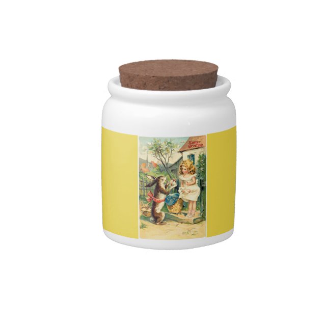 Holiday Girl & Bunny Vintage Easter Candy Jar (Front)