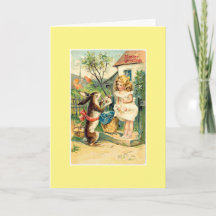Holiday Girl & Bunny Vintage Easter Greeting Card