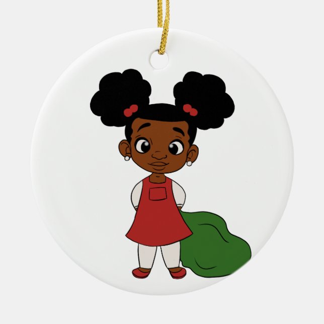 Holiday Girl Ponytails Ceramic Ornament (Front)