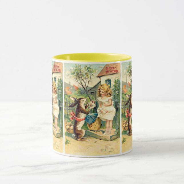 Holiday Girl Spring Bunny Vintage Easter Mug (Center)