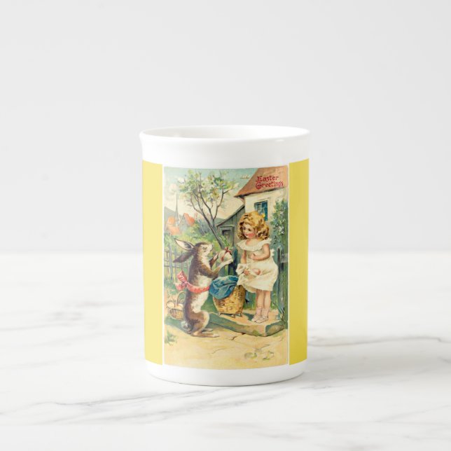 Holiday Girl & Vintage Easter Bunny China Mug (Front)