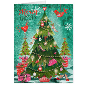Holiday Girly Christmas Tree Big Greetings Cards