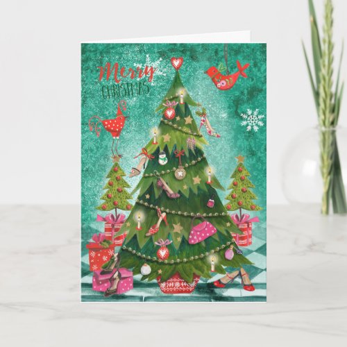 Holiday Girly Christmas Tree  Greetings Cards