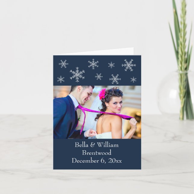 Holiday Glamour Blue Wedding Thank You Card (Front)