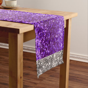 Holiday Glitter Purple Silver Bling Sparkly Short Table Runner