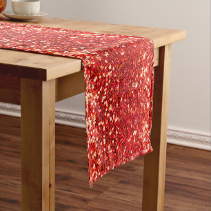 Holiday Glitter Red Bling Sparkly Chic Short Table Runner
