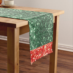 Holiday Glitter Red Green Bling Sparkly Chic Short Short Table Runner