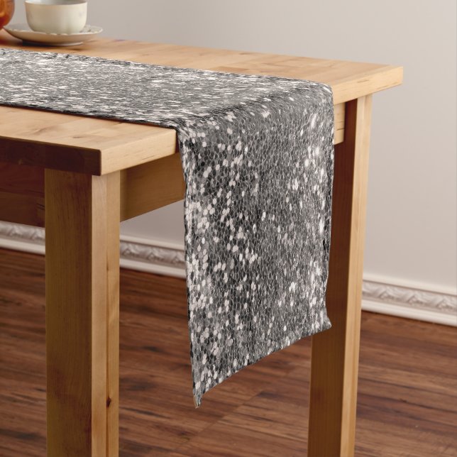 Holiday Glitter Silver Bling Sparkly Chic Short Table Runner (In Situ)