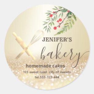 Holiday Glittery rolling pin & whisk chef bakery Classic Round Sticker