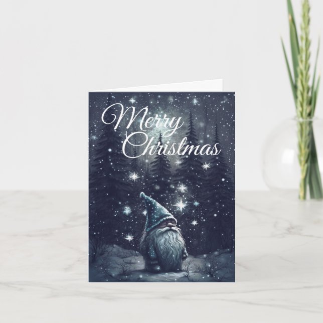 Holiday Gnome Winter Snowy Forest Merry Christmas Card (Front)