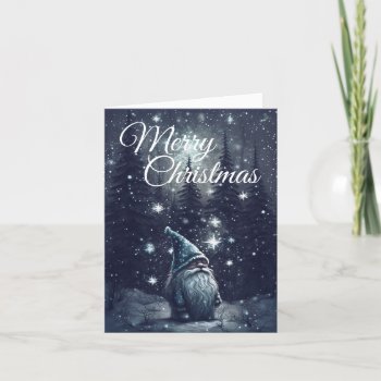 Holiday Gnome Winter Snowy Forest Merry Christmas Card by UniqueChristmasGifts at Zazzle