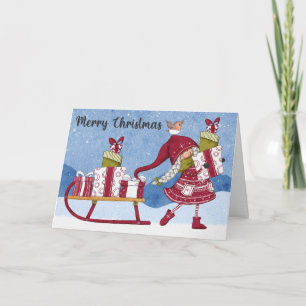 Holiday Gnome with Presents Christmas Card