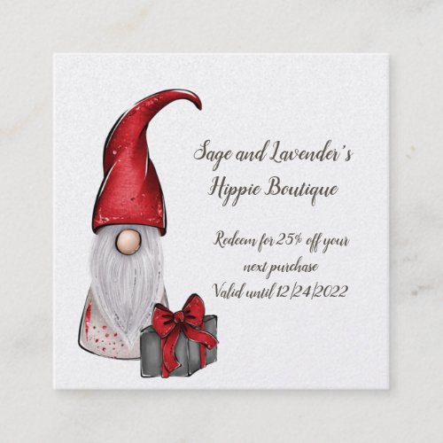 Holiday Gnomes Customer Thanks Loyalty Reward Square Business Card
