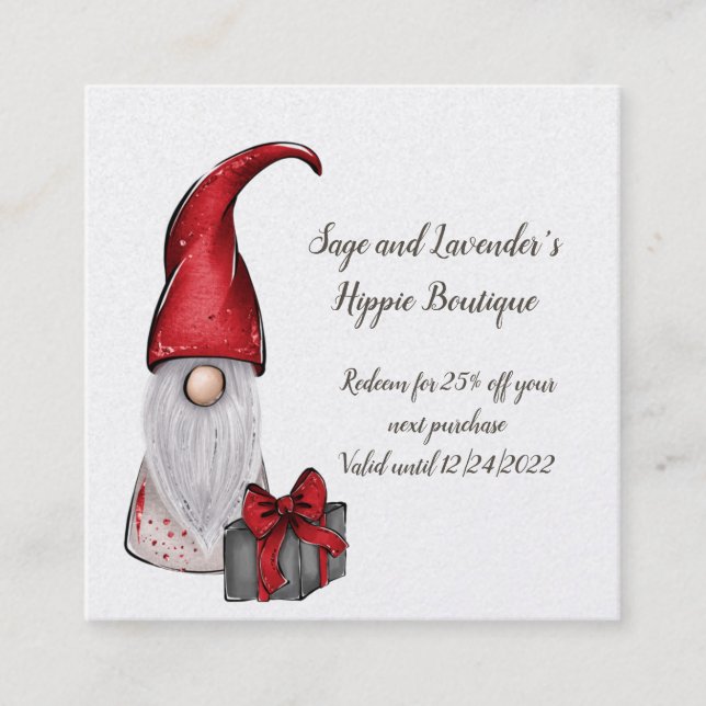 Holiday Gnomes Customer Thanks Loyalty Reward Square Business Card (Front)