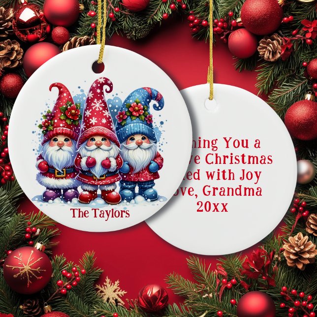 Holiday Gnomes Personalized Christmas Ceramic Ornament (Creator Uploaded)