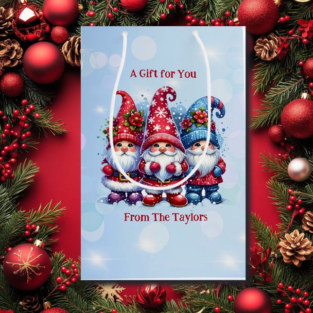 Holiday Gnomes Personalized Christmas Medium Gift Bag (Creator Uploaded)