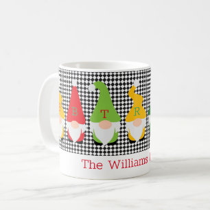 Holiday Gnomes Red Green Yellow Family Initials Coffee Mug