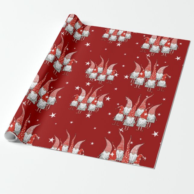 Holiday Gnomes Wrapping Paper (Unrolled)