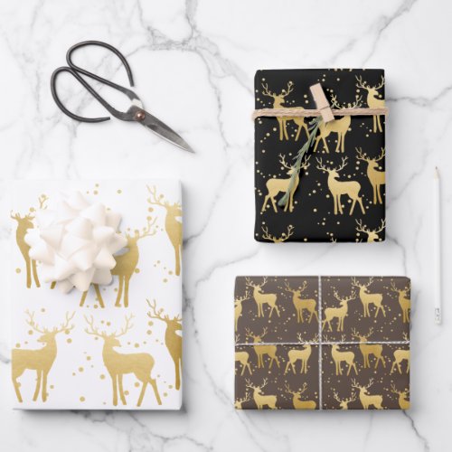 Holiday Gold Antler Stag Pattern Modern Wrapping Paper Sheets