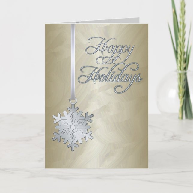 Holiday Gold Foil Silver Snowflake Card (Front)