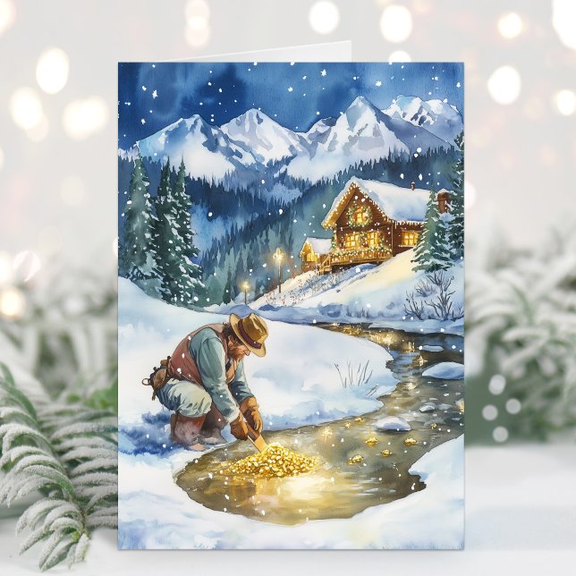 Holiday Gold Mining Gold Christmas Card (Gold Mining Holiday Card)