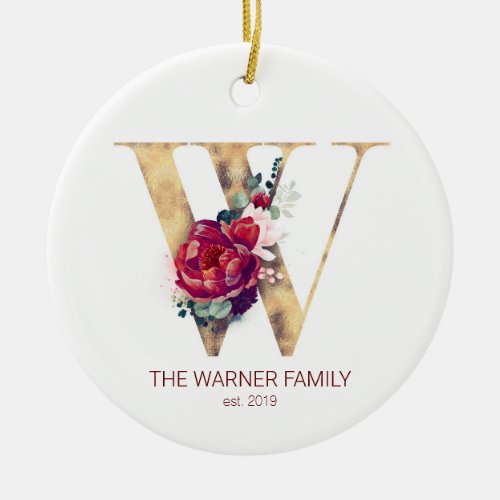 Holiday Gold Monogram Newlywed Or Family Photo Ceramic Ornament