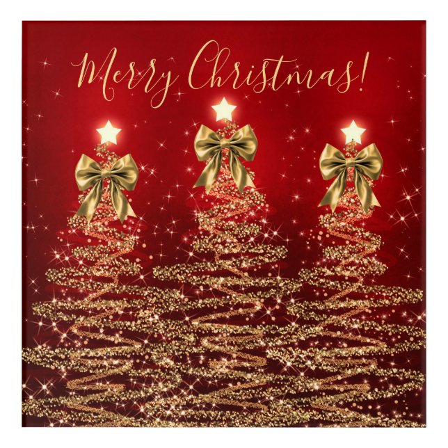 Holiday Gold Red Christmas Trees w/ Bows Acrylic Print (Front)
