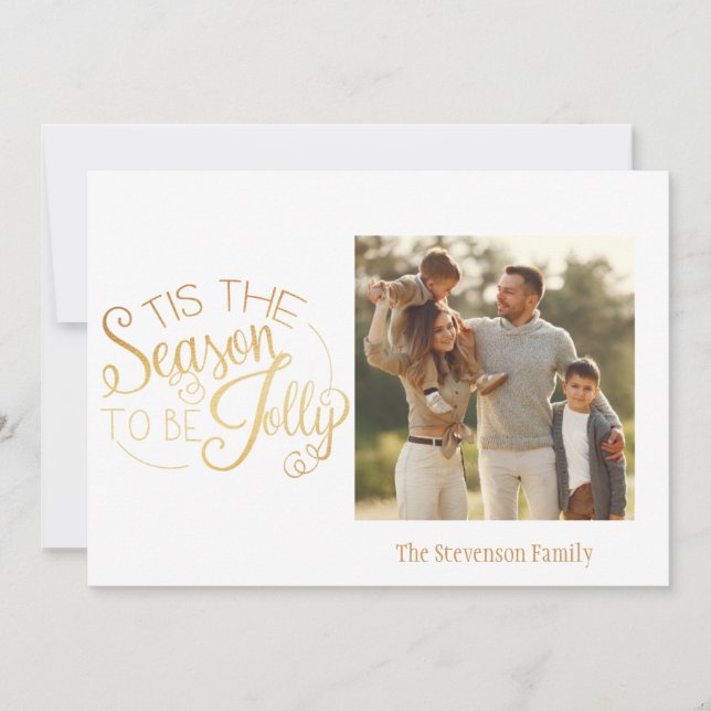 Holiday Gold Script Photo Elegant Simple Name Card (Front)