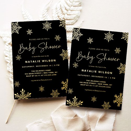 Holiday Gold Snowflake Winter Baby Shower Foil Invitation