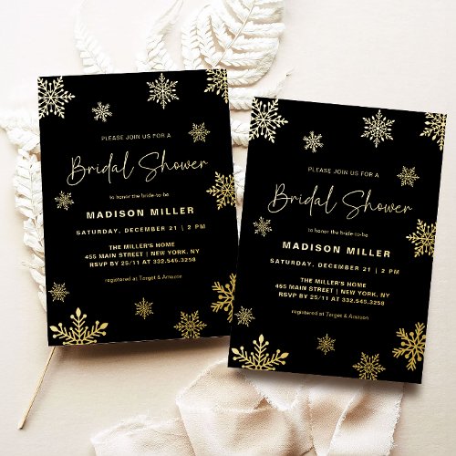 Holiday Gold Snowflake Winter Bridal Shower Foil Invitation