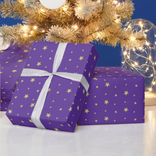 Holiday Gold Stars on Purple Wrapping Paper