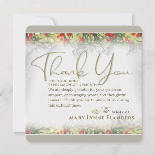 Holiday Golden Christmas Sympathy Thank You Card