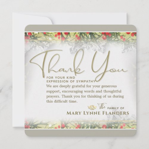 Holiday Golden Christmas Sympathy Thank You Card