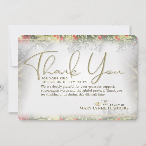 Holiday Golden Christmas Sympathy Thank You Card