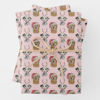 Holiday Golden Retriever and Dalmation Wrapping Paper Sheets