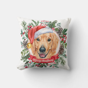 Holiday Golden Retriever Dog Custom Throw Pillow