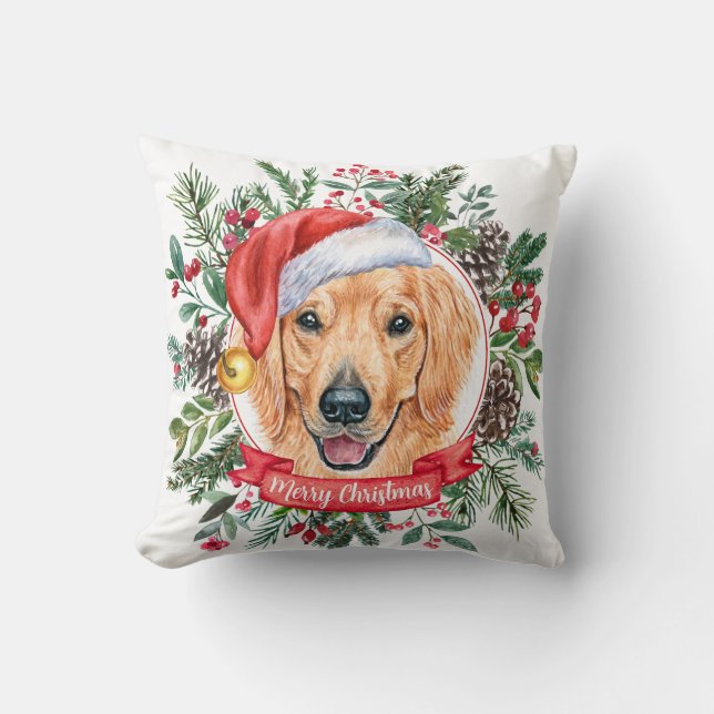 Holiday Golden Retriever Dog Custom Throw Pillow (Front)