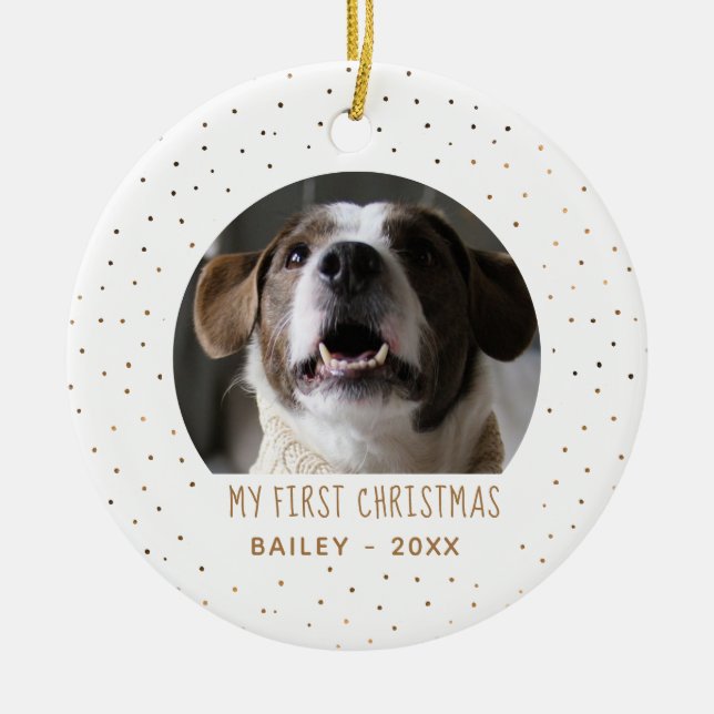 Holiday Golden Snow My First Christmas Pet Ceramic Ornament (Front)