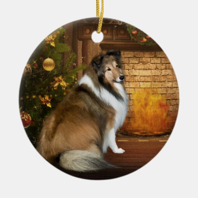 Holiday "Grace" Sheltie Ceramic Ornament (Front)