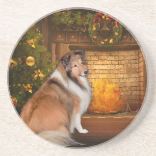 Holiday Grace Sheltie Sandstone Coaster